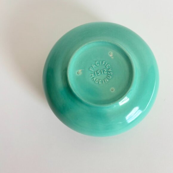 Pacific Pottery Vintage Turquoise Ceramic Bowl – Glossy Glazed Pottery, Marked 1 - Picture 4 of 6